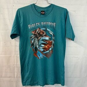 Vintage Harley Davidson Wolf Eagle Tshirt Central Maine Size Large
